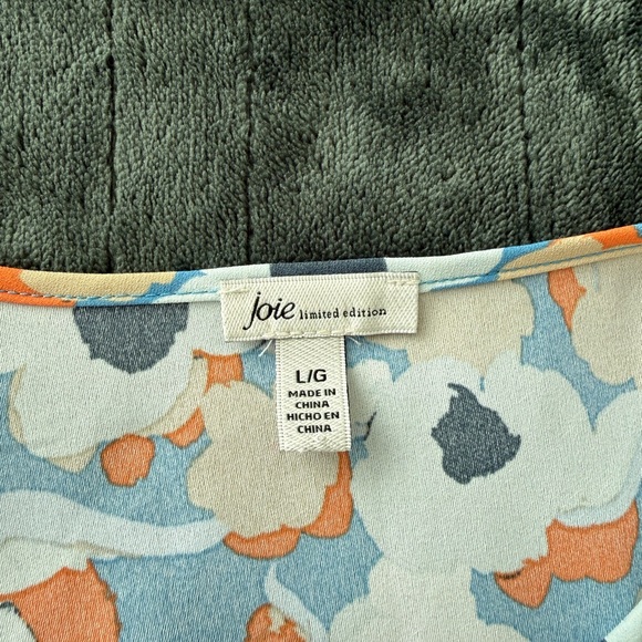 Joie Long Sleeve Floral White, Blue, and Orange Blouse Size Large - Picture 5 of 5